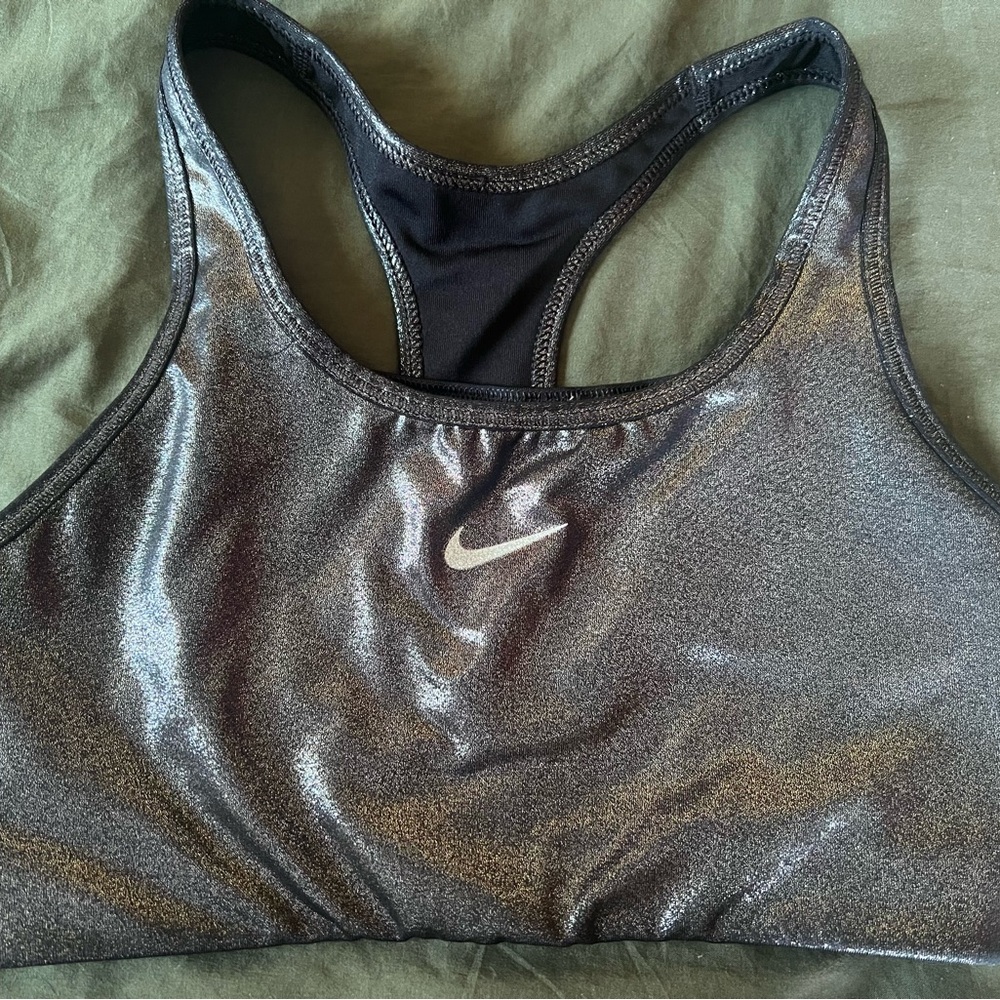 Nike Women's Metallic Black Silver Racerback Sports Bra Small NWOT